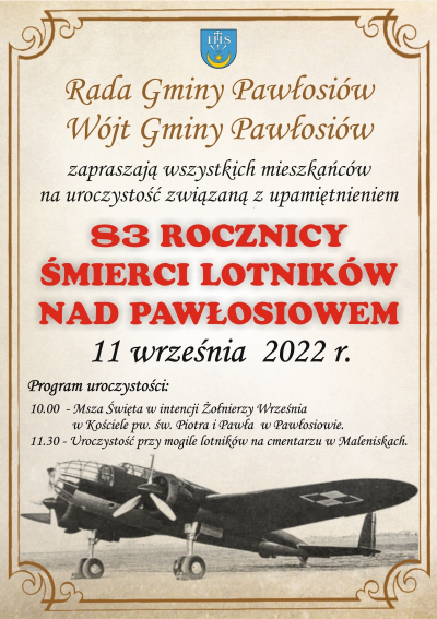 83 rocznica śmierci Lotników nad Pawłosiowem