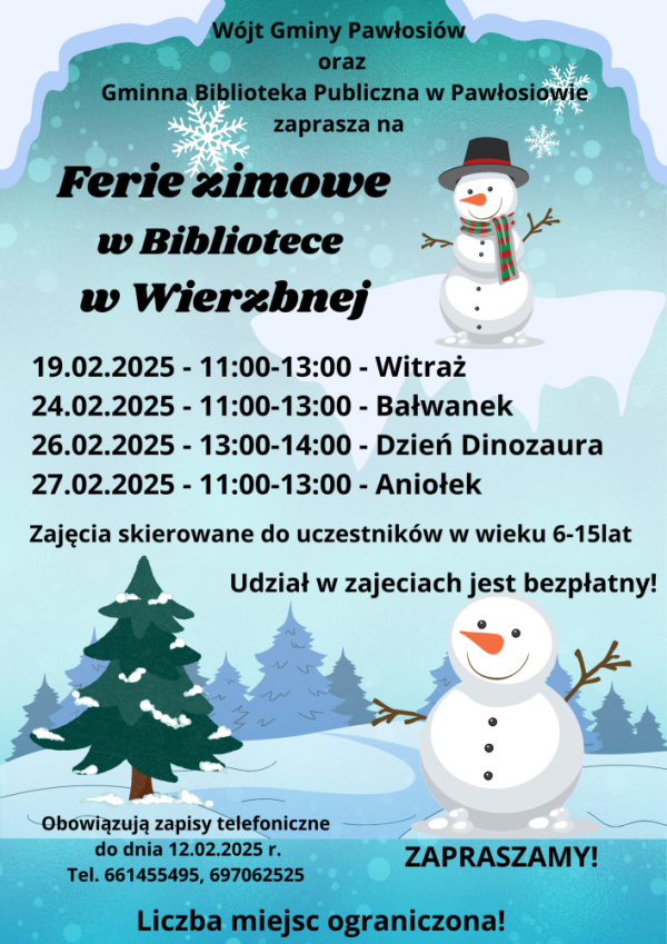 Ferie zimowe w bibliotece w Wierzbnej