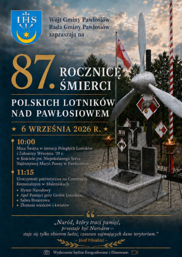 87. Rocznica Śmierci Polskich Lotników nad Pawłosiowem