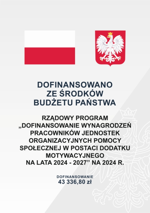 Rządowy program „Dofinansowanie wynagrodzeń pracowników jednostek organizacyjnych pomocy społecznej w postaci dodatku motywacyjnego na lata 2024 - 2027” na 2024 r.