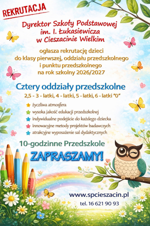 REKRUTACJA NA ROK SZKOLNY 2026/2027 - SP W CIESZACINIE WIELKIM