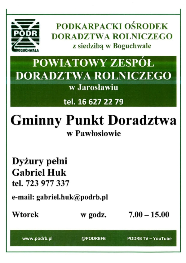 Dyżury pracowników Powiatowego Zespołu Doradztwa Rolniczego