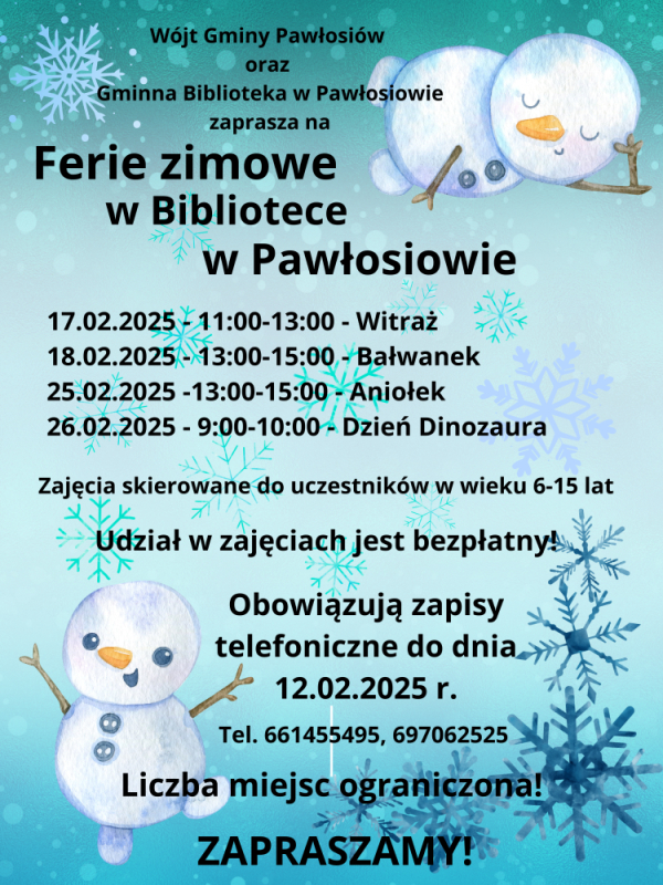 Ferie zimowe w bibliotece w Pawłosiowie