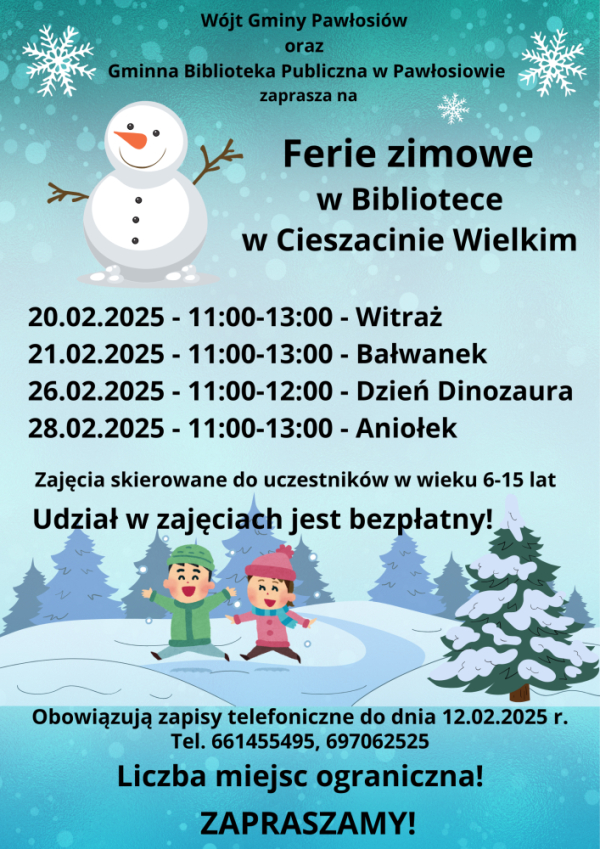 Ferie zimowe w bibliotece w Cieszacinie Wielkiem