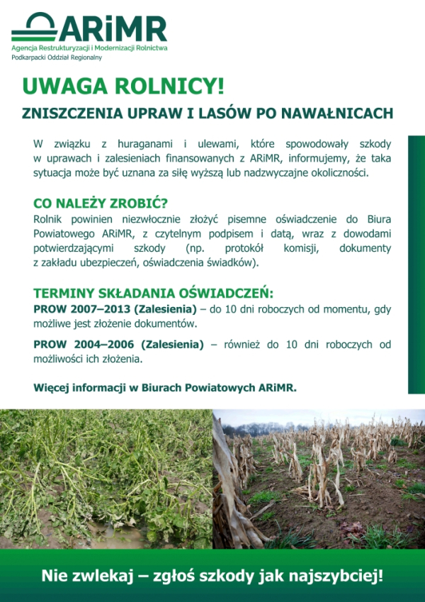 Zniszczenia upraw i lasów po nawałnicach
