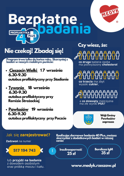 Bezpłatne badania profilaktyczne 40+